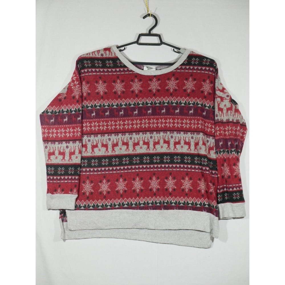 Unicorn 🦄 Tribe Red Christmas Sweater Snowflakes Reindeer sz Large